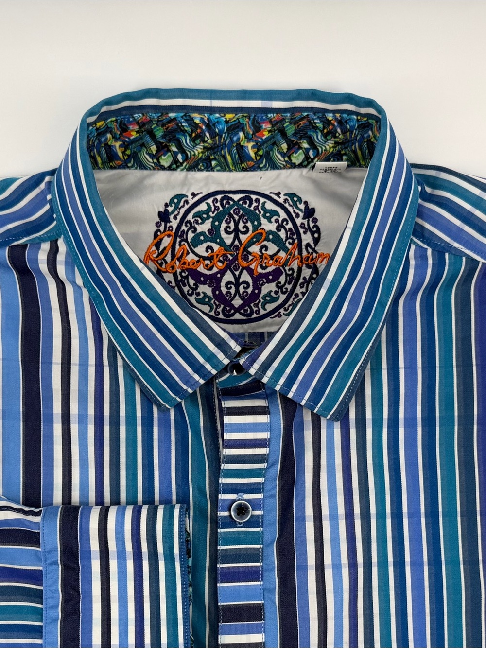 Robert Graham Blue Multi-Stripe Casual Button-Down Shirt